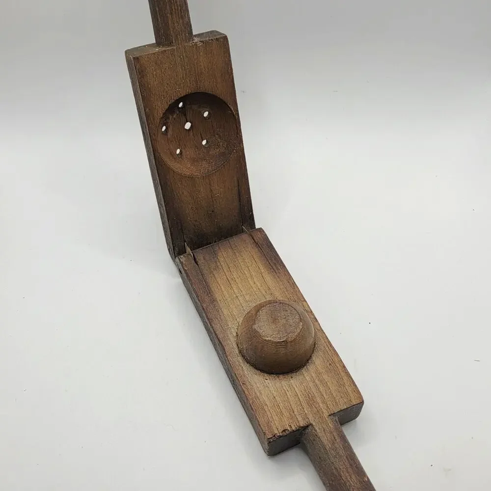 Antique Primitive Wooden Lemon Squeezer Metal Hinge Nails
